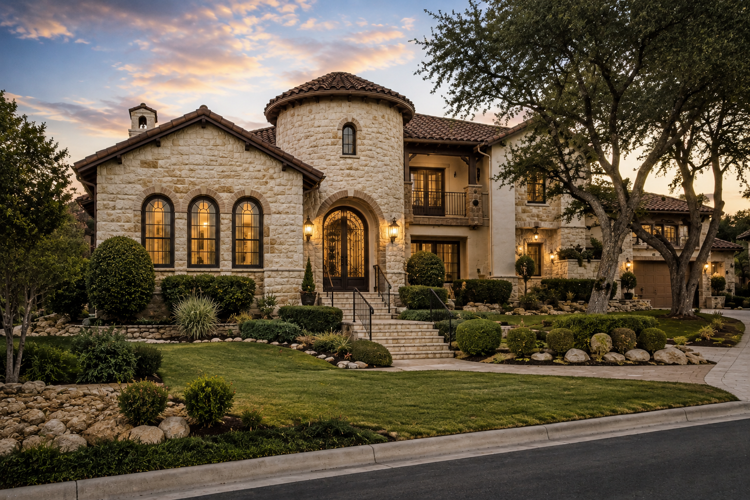 Stone exterior and landscaped grounds of 8 Crested Butte